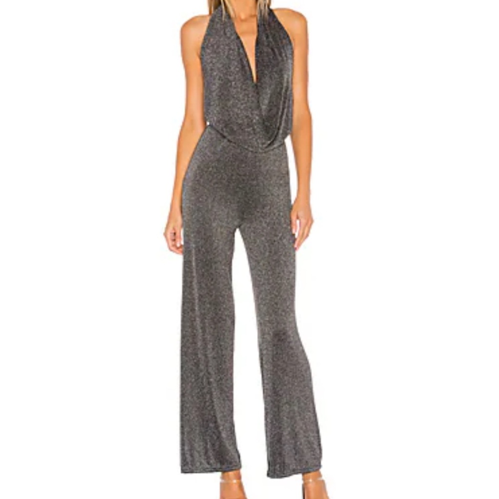 Revolve Superdown Cowl Neck Jumpsuit Metallic Silver Size Small